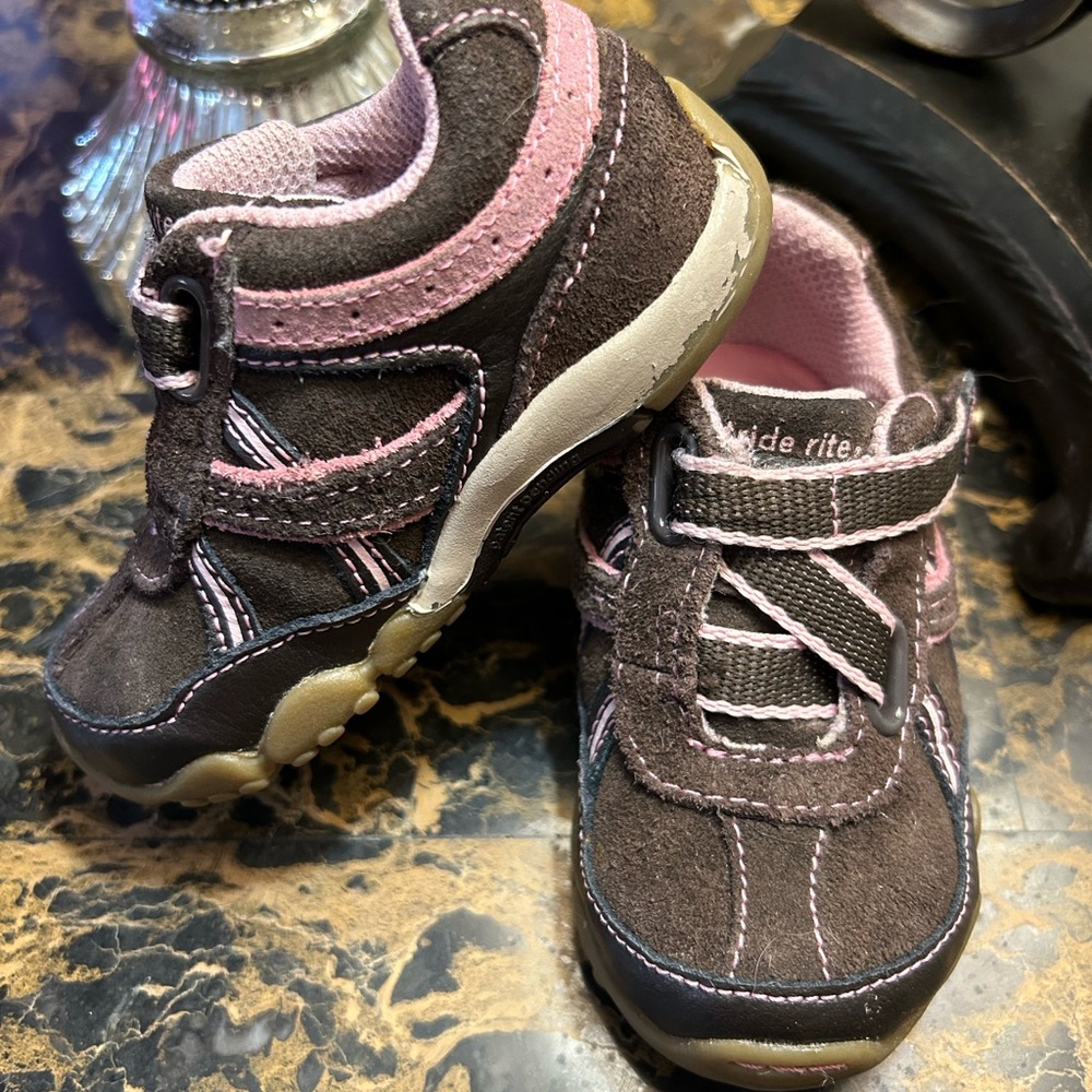 Stride Rite Pink & Brown Leather Suede Kids Shoes